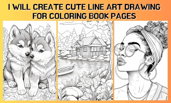 Create cute bold line art drawings for coloring book pages coloring ...