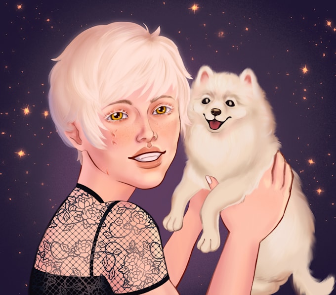 draw pet and owner portrait illustration