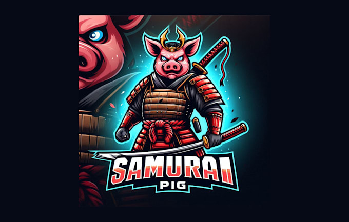 design awesome samurai pig mascot logo with express delivery