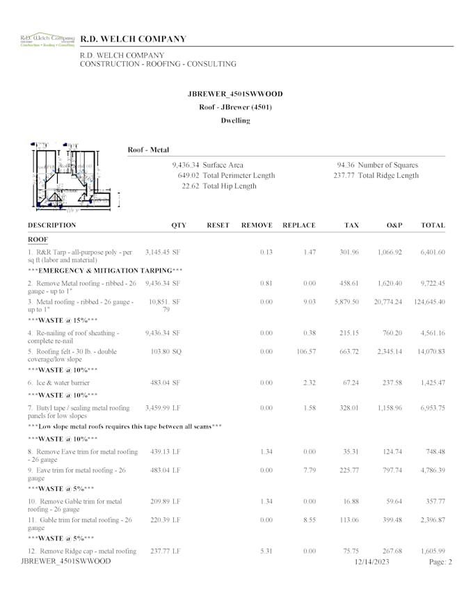 write roof and siding insurance estimate