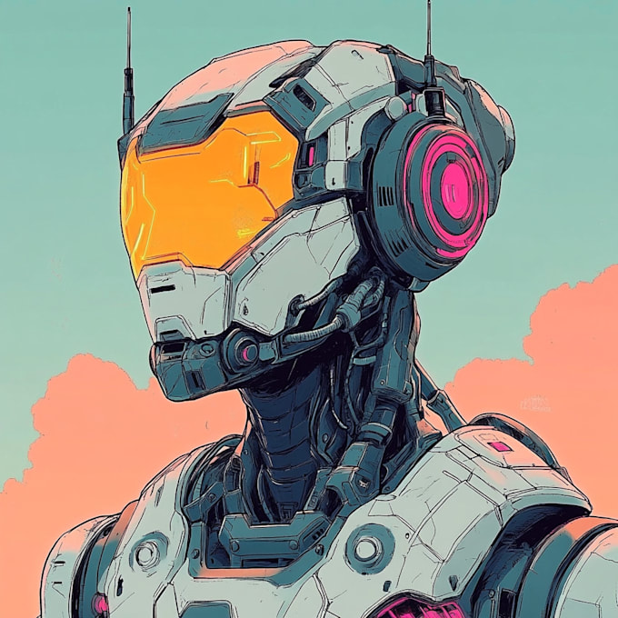 custom futuristic mecha robot character illustration art