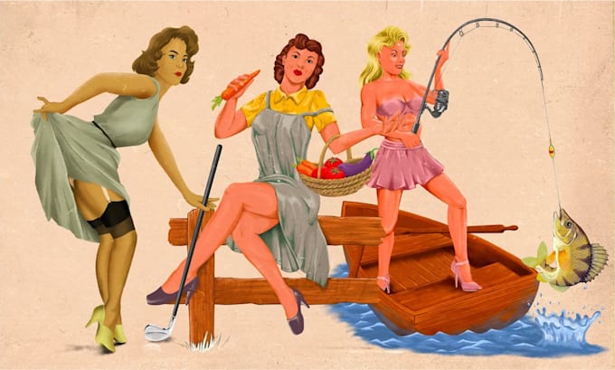 create a vintage pinup girl illustration