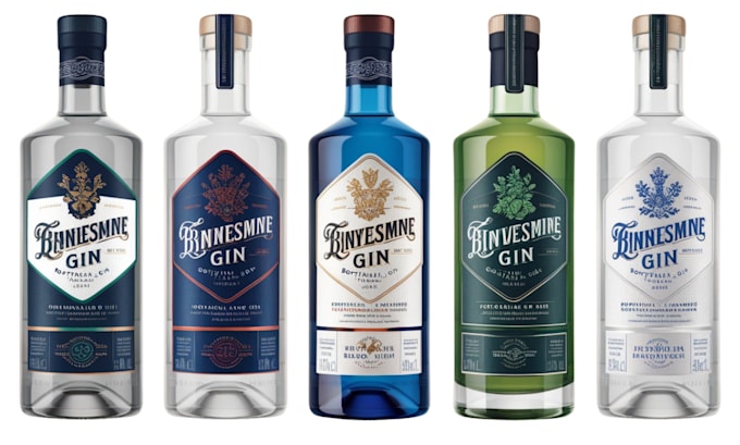 do label and logo for gin, wine, vodka, whiskey, mead, liquor