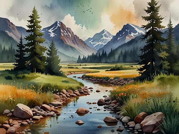 draw a watercolor landscape illustration