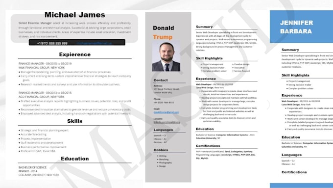 make a professional resume design or a modern cv template