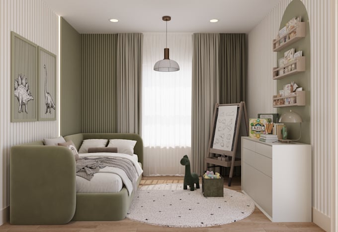 do HD kitchen living bedroom rendering, interior design, 3d floor plan kids room