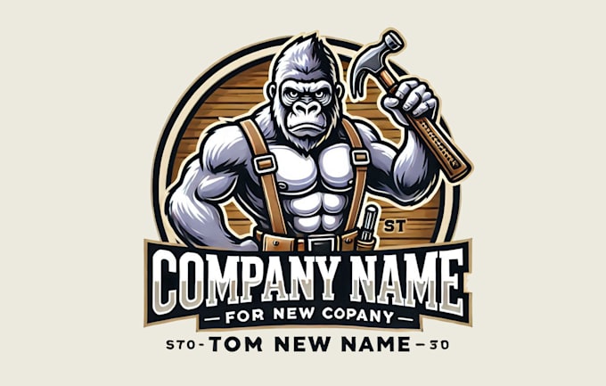 design a gorilla construction worker holding hammer mascot logo