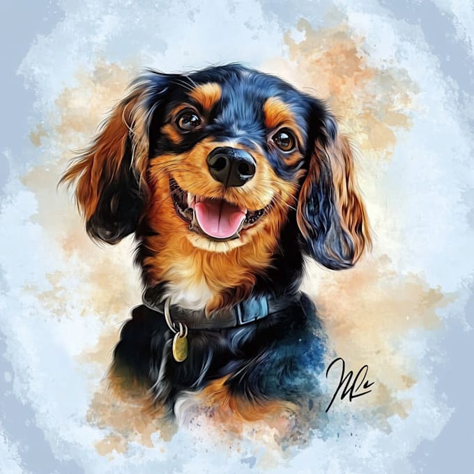 design professional digital watercolor and oil portrait art of your pet animal