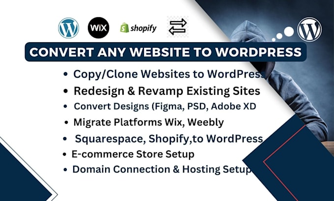 convert transfer clone wix shopify squarespace webflow to wordpress