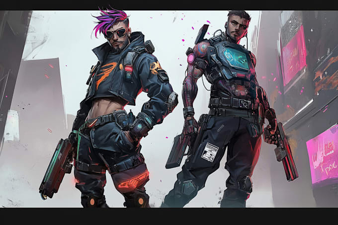 design cyberpunk and fantasy character splash art