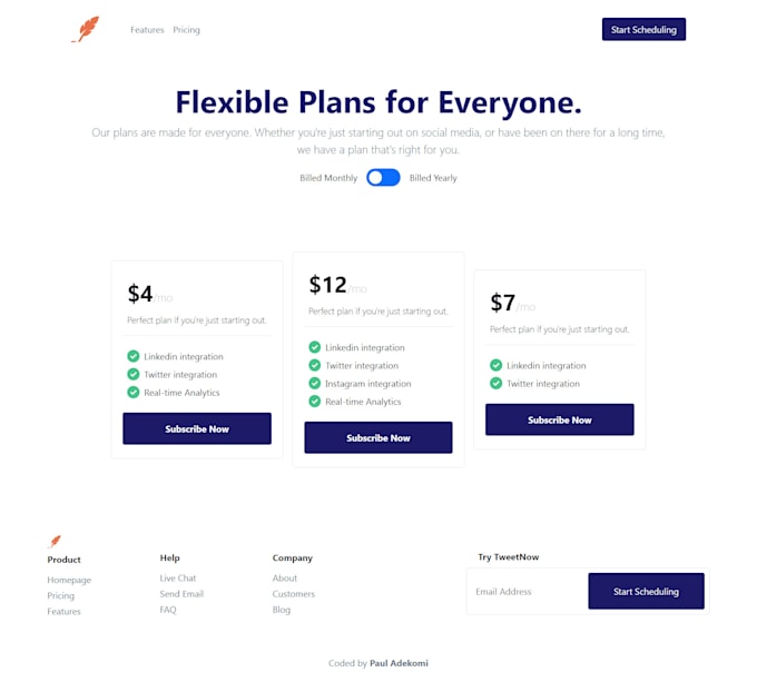 Build your landing page, using html, css, and javascript