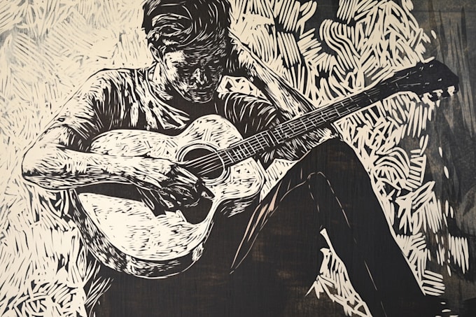 draw a custom portrait in linocut style