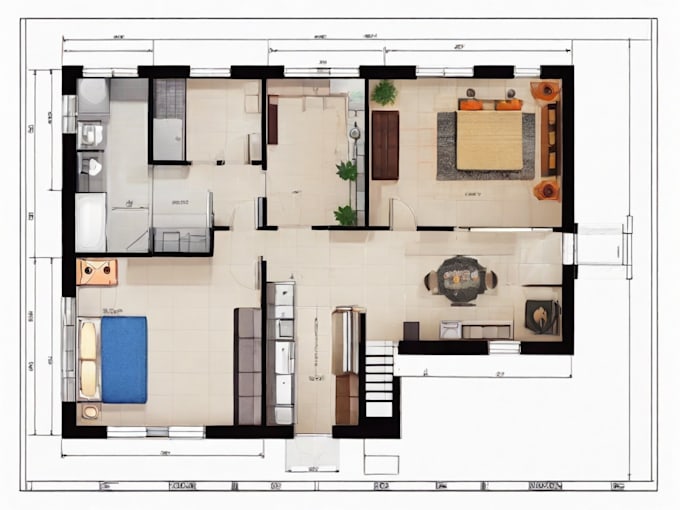 do a complete 2d floor plan, architectural floor plan
