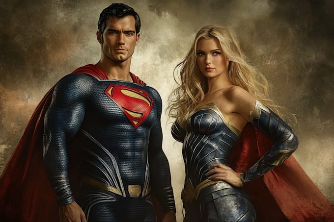 draw superhero couple portrait art