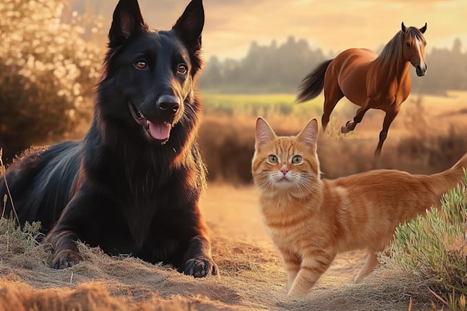 create realistic digital pet portrait dog, cat, horse