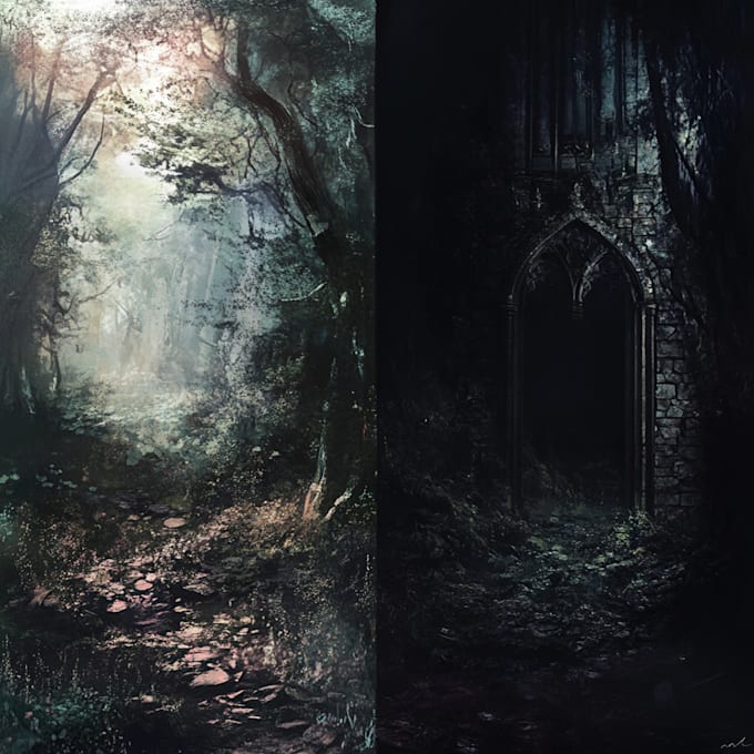 do mystical horror dark environment concept art or landscape