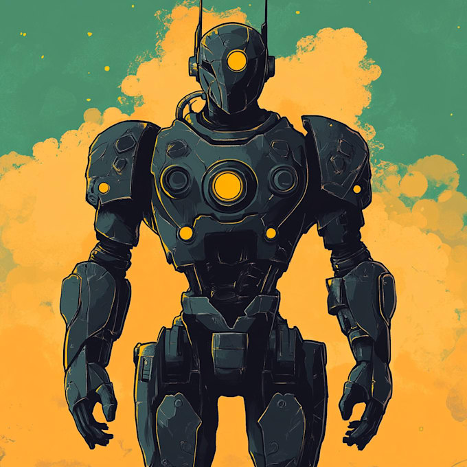 custom futuristic mecha robot character illustration art