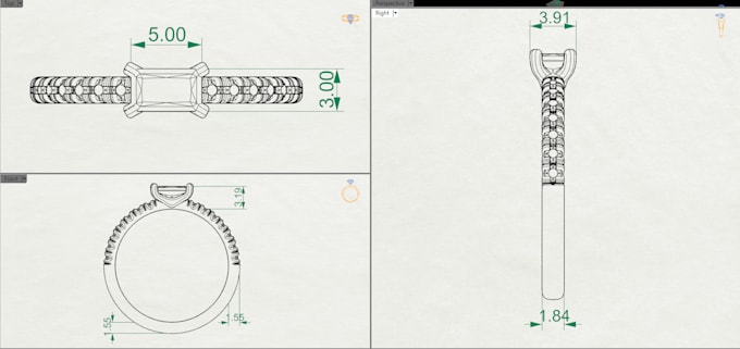 engagement ring 3d model for pricess cut diamond