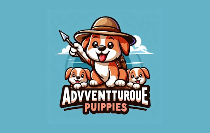 make adventurous puppies, dog mascot logo with creative concepts