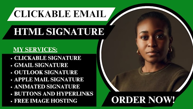 code clickable HTML email signature, custom design for apple, gmail and outlook