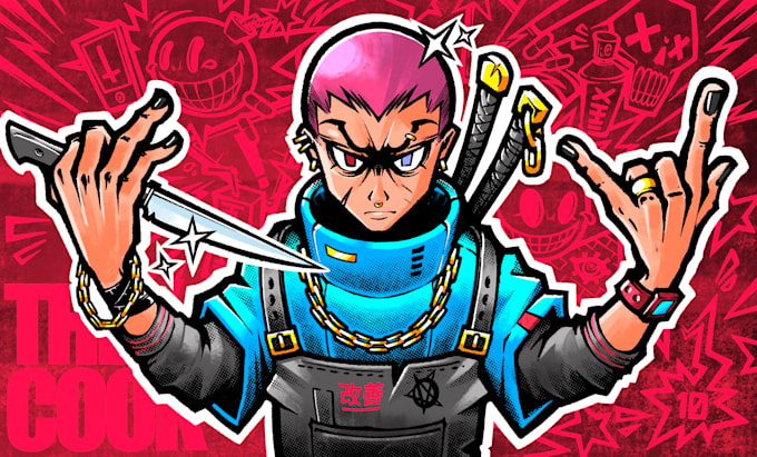 draw cartoon illustration punk y2k style mascot