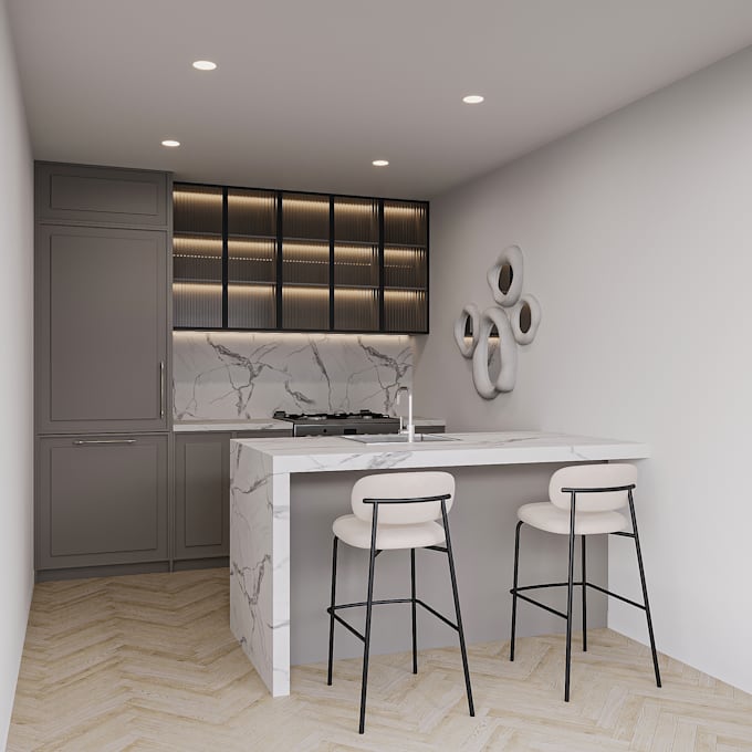 Design your kitchen interior in 3d with render by Tahahussain52 | Fiverr