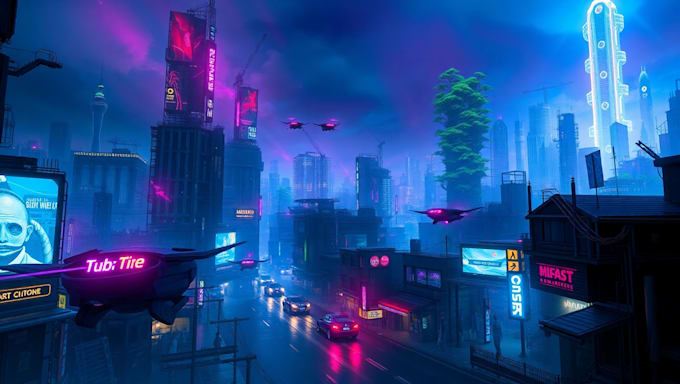 create a cyberpunk city style art for any project
