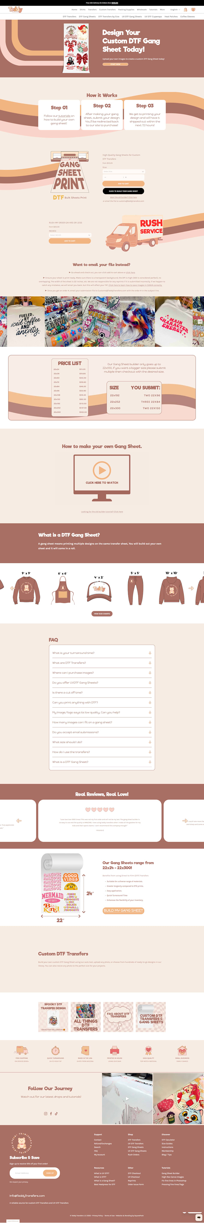 design custom dtf printing website with gang sheet builder
