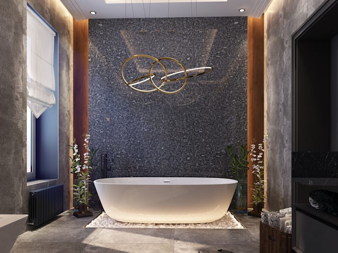 decorate bedroom and bathroom interior design with 3d rendering