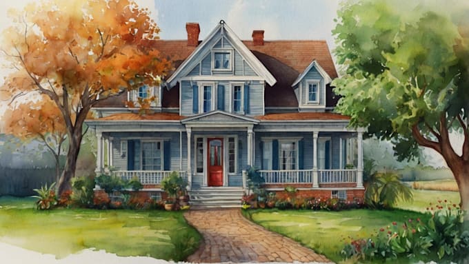 draw a watercolor house painting