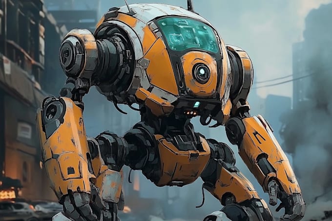 custom futuristic mecha robot character illustration art