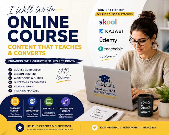 write online course content or curriculum, and quizzes, skool community