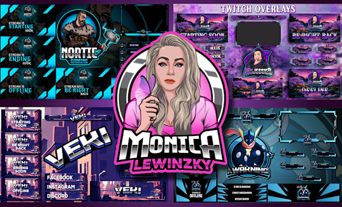 design animated twitch stream overlay,twitch logo,screens,panels,alerts