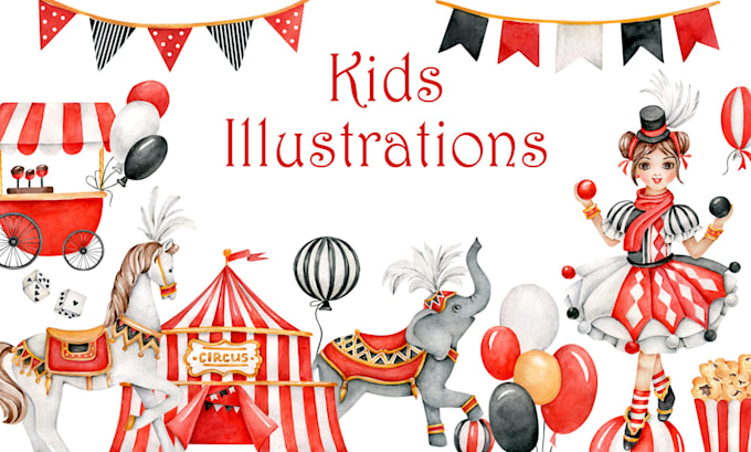 draw cute watercolor kids illustration