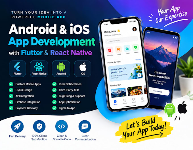 do android mobile app ios app with flutter react native