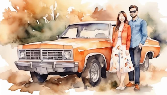 draw a watercolor couple portrait