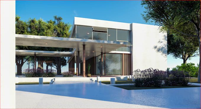 redesign 3d villa exterior, landscape,garden, deck terrace,HQ environment render