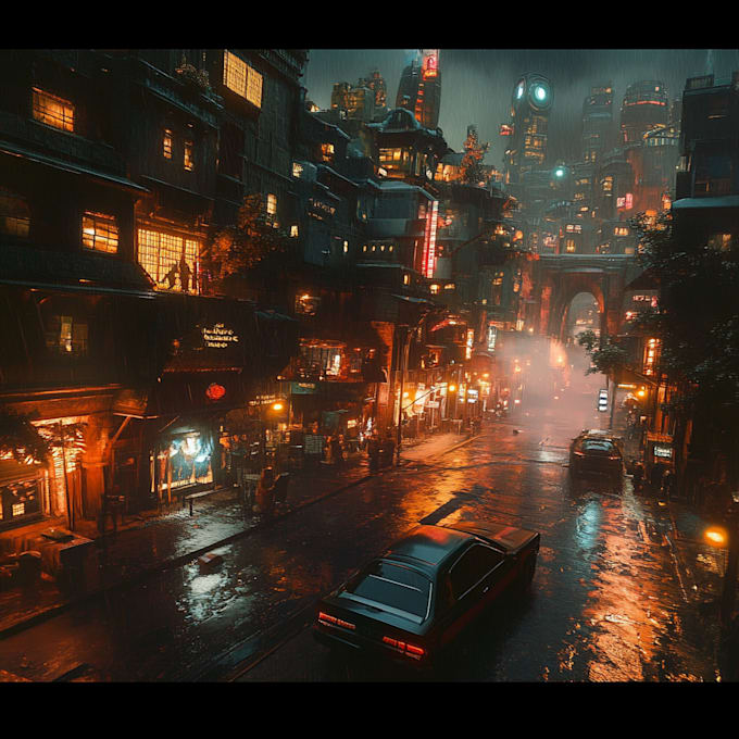 Do futuristic cyberpunk city and sci fi concept art by Alpeacea | Fiverr