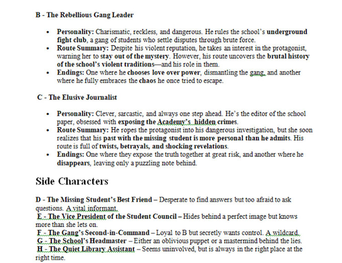 write otome game or visual novel plot outline for you