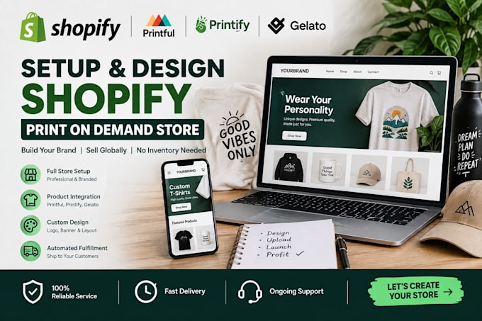 setup shopify print on demand store shopify pod printify printful gelato