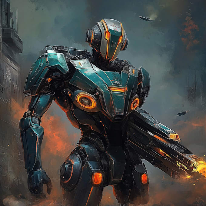create a sci fi robot and mecha concept artc