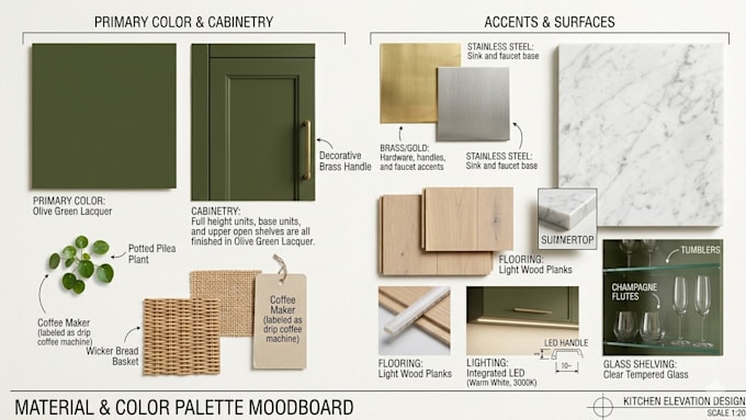 interior design mood board, space planning and plan floor