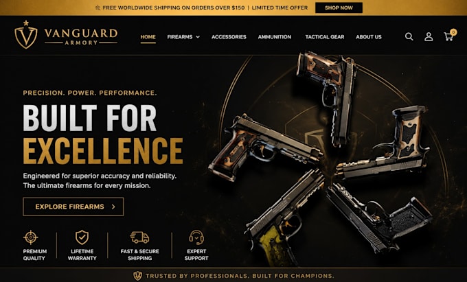 design a professional firearm and gun store shopify website