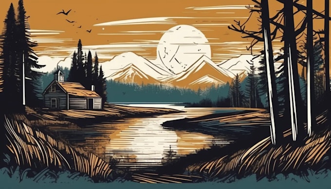 draw rustic, linocut, scratchboard retro vector