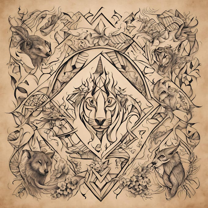 design custom flash tattoo in woodblock style