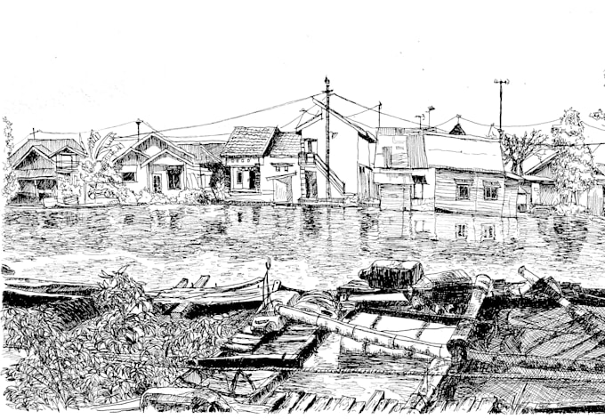 draw architectural, urban, cityscape sketch