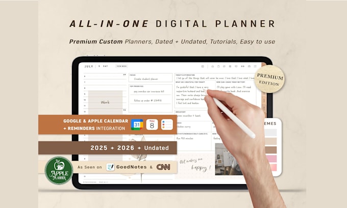 design custom digital planner, journal, for etsy apple and google calendar link
