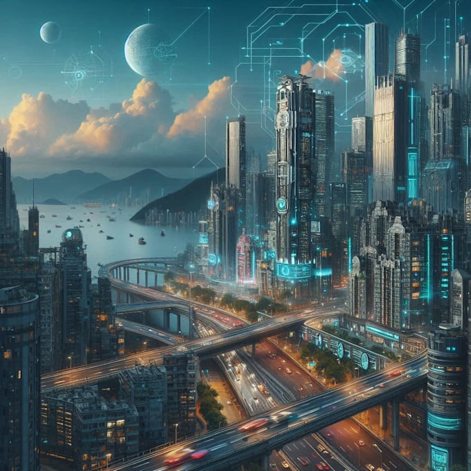 do futuristic cyberpunk city and sci fi concept art