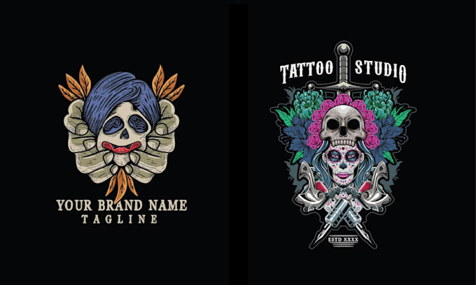 design colorful custom skull tattoo logo