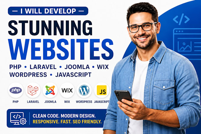 develop PHP, laravel, joomla, wix ,wordpress, and javascript websites